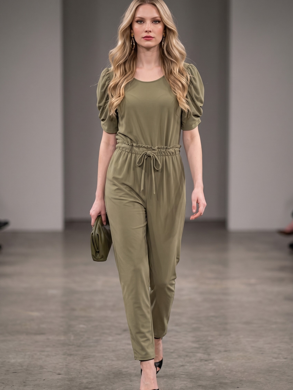 NEW NY Collection Women's Petite Green Elbow Sleeve Jumpsuit
